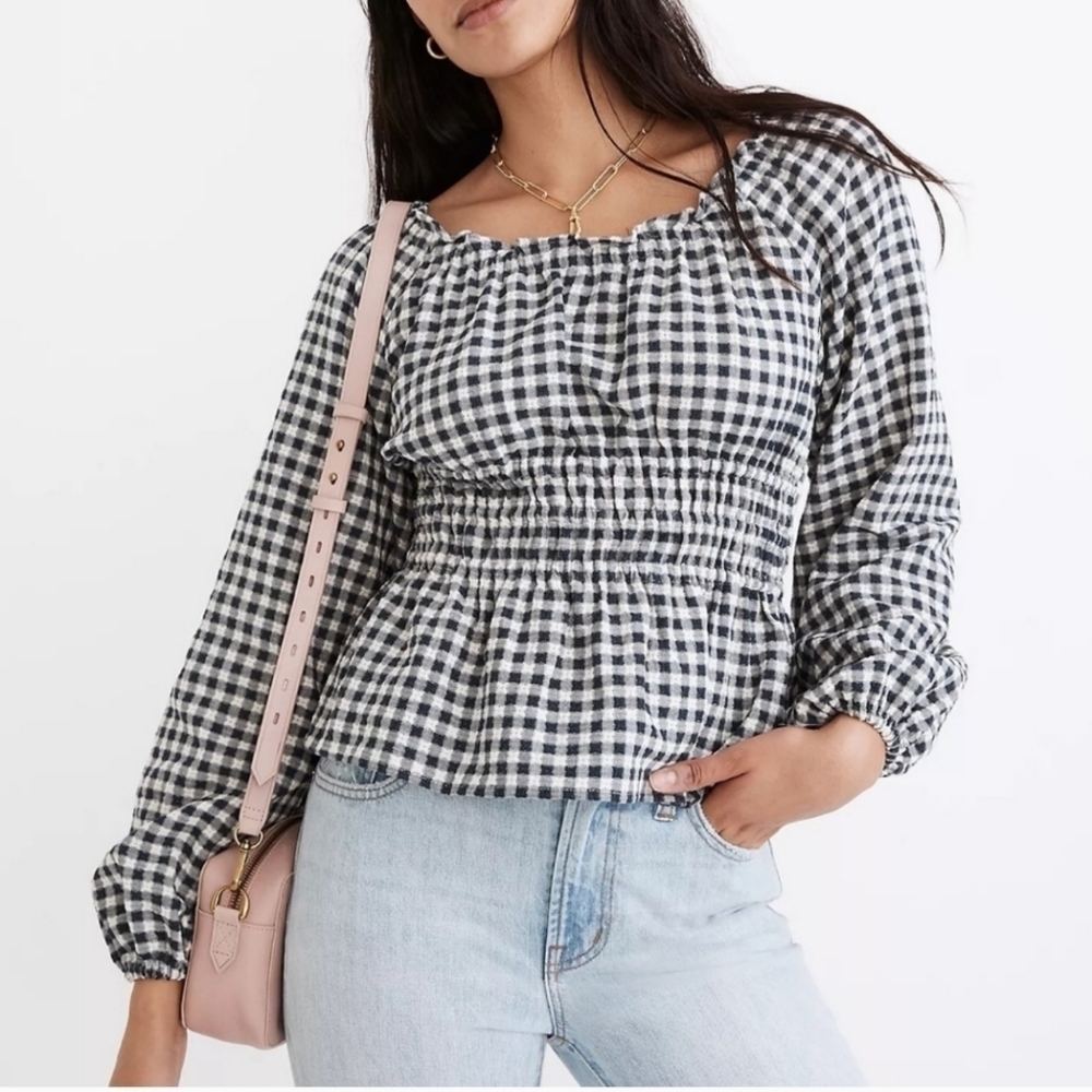 Madewell Sophia textured gingham checked top